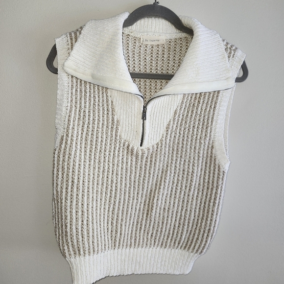 By Together Sleeveless cotton knit sweater fitted at waist with fold down collar - Picture 1 of 5